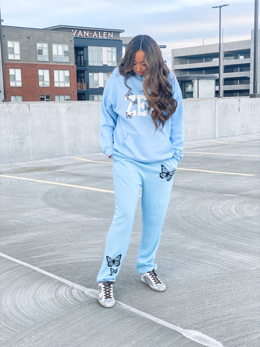 Light Blue Butterfly Sweatpants DOORBUSTER