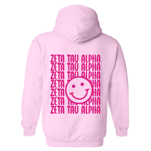 ZTA- Pink Smile Back Sorority Hooded Sweatshirt