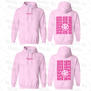 Smile Back Sorority Hooded Sweatshirt Light Pink