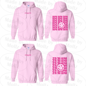 Smile Back Sorority Hooded Sweatshirt Light Pink