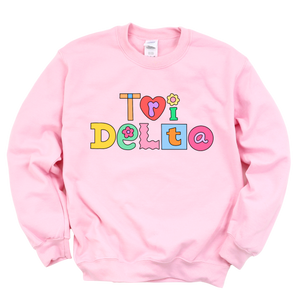 TRI DELTA- Patchwork Sorority Crewneck Sweatshirt