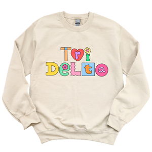 TRI DELTA- Patchwork Sorority Crewneck Sweatshirt