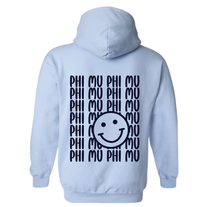 PHI MU- Blue Smile Back Sorority Hooded Sweatshirt