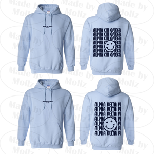 Smile Back Sorority Hooded Sweatshirt Light Blue