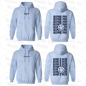 Smile Back Sorority Hooded Sweatshirt Light Blue