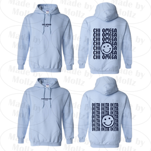 Smile Back Sorority Hooded Sweatshirt Light Blue