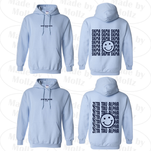 Smile Back Sorority Hooded Sweatshirt Light Blue