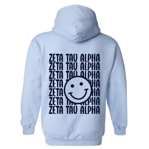 ZTA- Blue Smile Back Sorority Hooded Sweatshirt