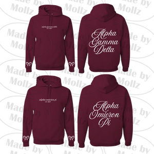 Maroon Bows and Script Hooded Sweatshirt