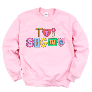 TRI SIGMA- Patchwork Sorority Crewneck Sweatshirt