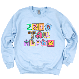 ZTA- Patchwork Sorority Crewneck Sweatshirt