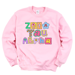 ZTA- Patchwork Sorority Crewneck Sweatshirt