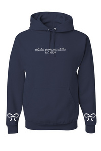 Navy Bows and Script Hooded Sweatshirt